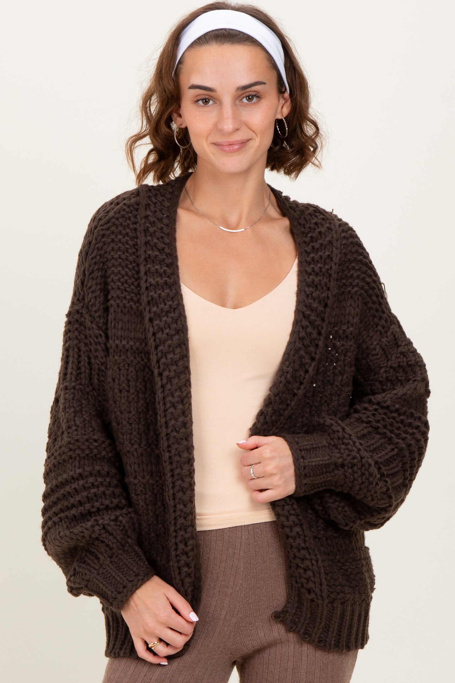 Brown Oversized Chunky Knit Cardigan