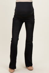 Black Raw Hem Maternity Flare Jeans