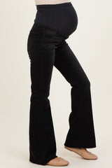 Black Raw Hem Maternity Flare Jeans