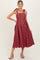 Red Plaid Shoulder Tie Scallop Hem Maternity Midi Dress