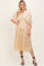 Light Gold Embroidered Tulle Dolman V-Neck Midi Dress