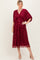 Burgundy Embroidered Tulle Dolman V-Neck Midi Dress