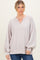 Beige Solid Rib Long Sleeve V-Neck Oversized Tunic Top