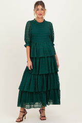 Forest Green Smocked Swiss Dot Tiered Maternity Maxi Dress