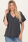 Charcoal Ribbed Short Sleeve V-Neck Reverse Stitch Top