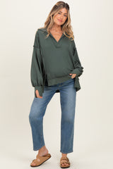 Olive Long Sleeve Reverse Stitch Collared Maternity Top