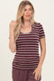 Burgundy Stripe Short Sleeve Round Neck Top