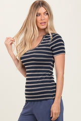 Navy Stripe Short Sleeve Round Neck Top