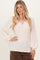 Cream Solid Ribbed Long Sleeve V-Neck Tunic Top