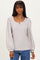 Beige Solid Ribbed Long Sleeve V-Neck Tunic Top
