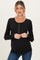 Black Solid Ribbed Long Sleeve Button Down Maternity Tunic Top