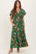 Hunter Green Fall Floral Short Sleeve V-Neck Maxi Dress