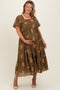 Taupe Floral Print Ruffle Hem Maternity Plus Midi Dress