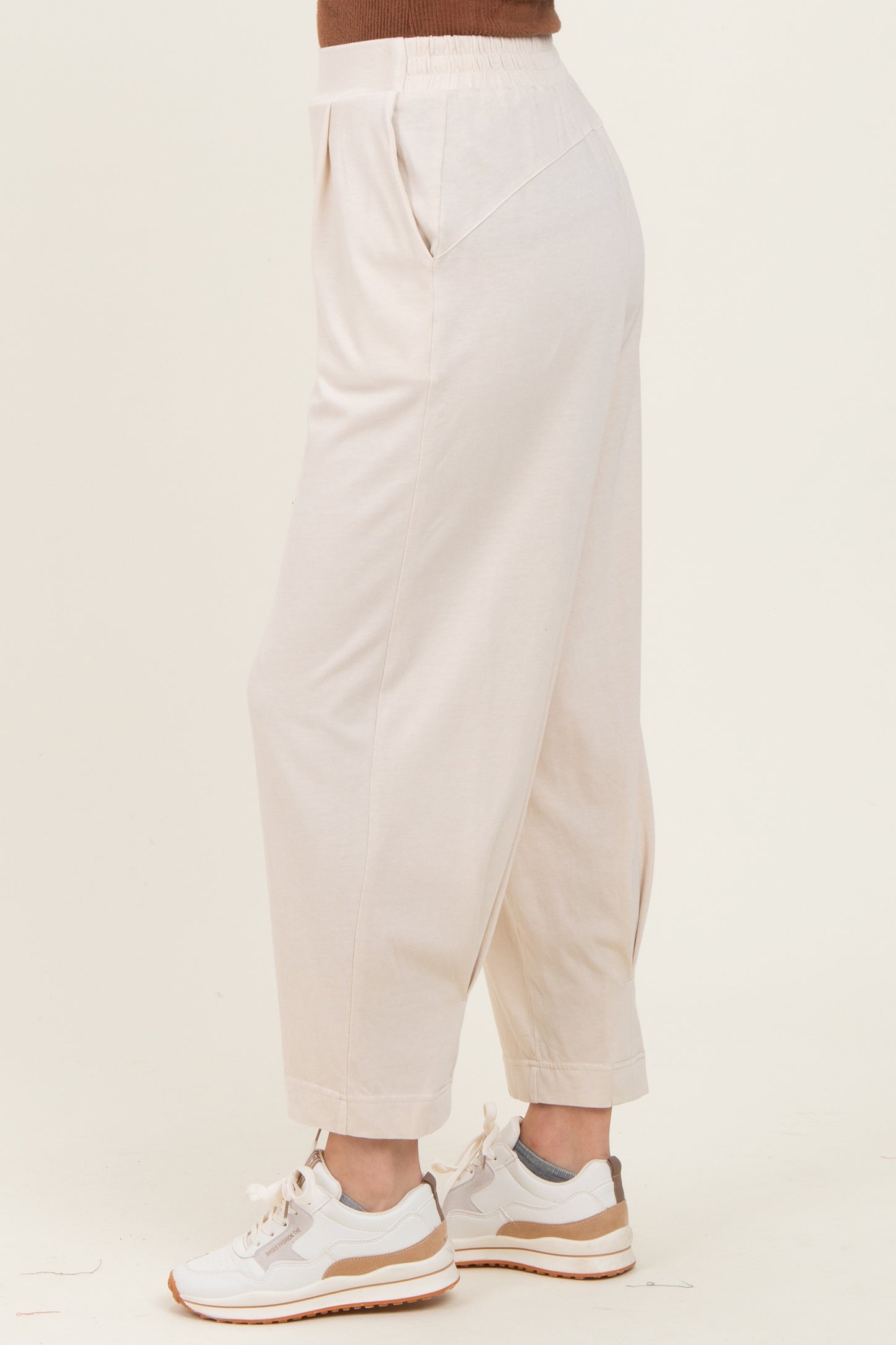 Cream Mineral Wash Pleated Lounge Pants