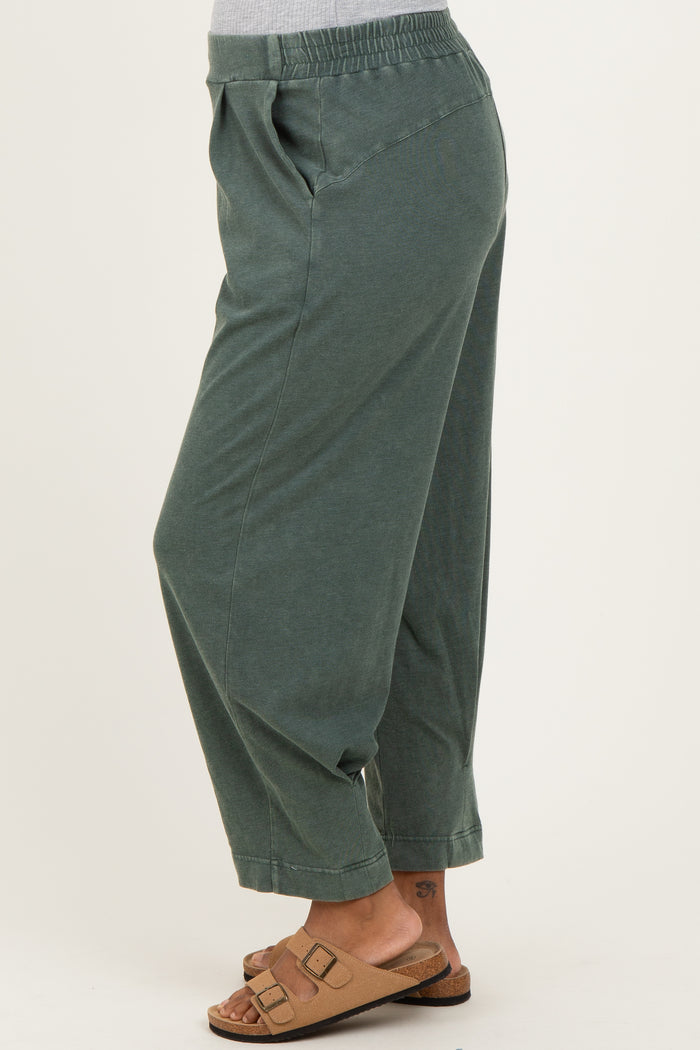 Green Mineral Wash Pleated Maternity Lounge Pants