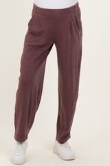 Burgundy Mineral Wash Pleated Maternity Lounge Pants