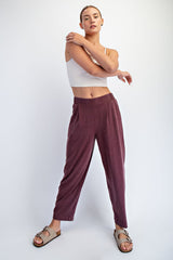 Burgundy Mineral Wash Pleated Maternity Lounge Pants