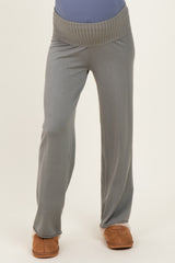Olive Ribbed Knit Foldover Waist Maternity Pants