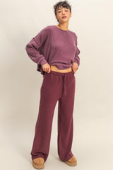 Burgundy Brushed Ribbed Knit Maternity Lounge Pants
