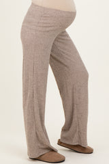 Beige Brushed Knit Flare Leg Maternity Pants