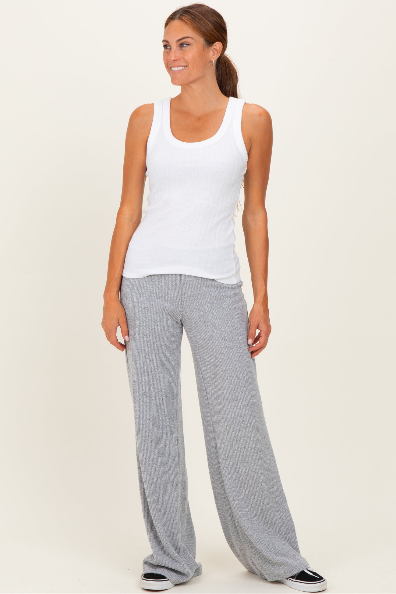 Heather Grey Brushed Knit Flare Leg Maternity Pants