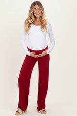 Red Brushed Knit Flare Leg Maternity Pants