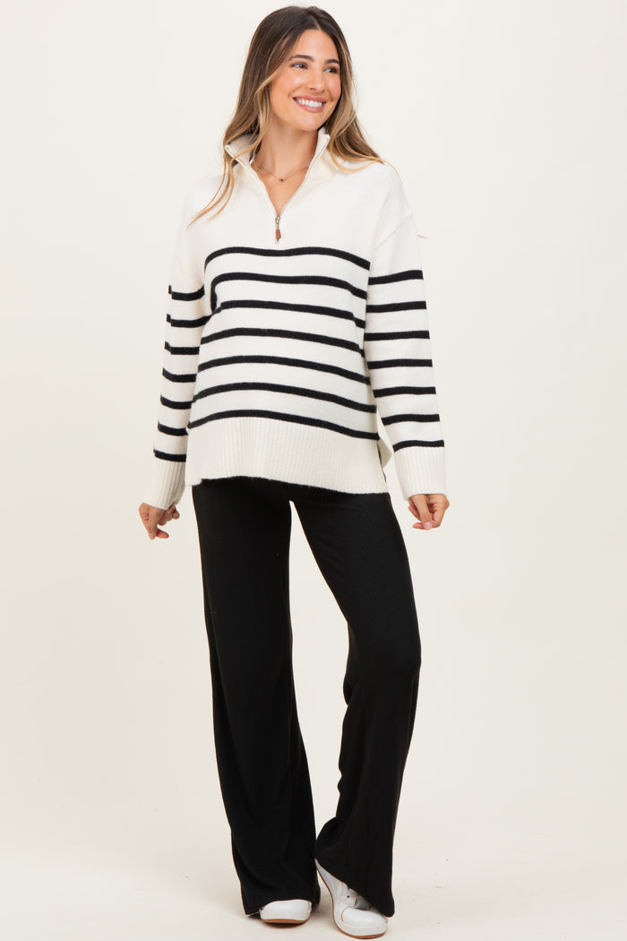 Black Brushed Knit Flare Leg Maternity Pants