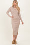 Beige Ribbed Knit Maternity Polo Dress