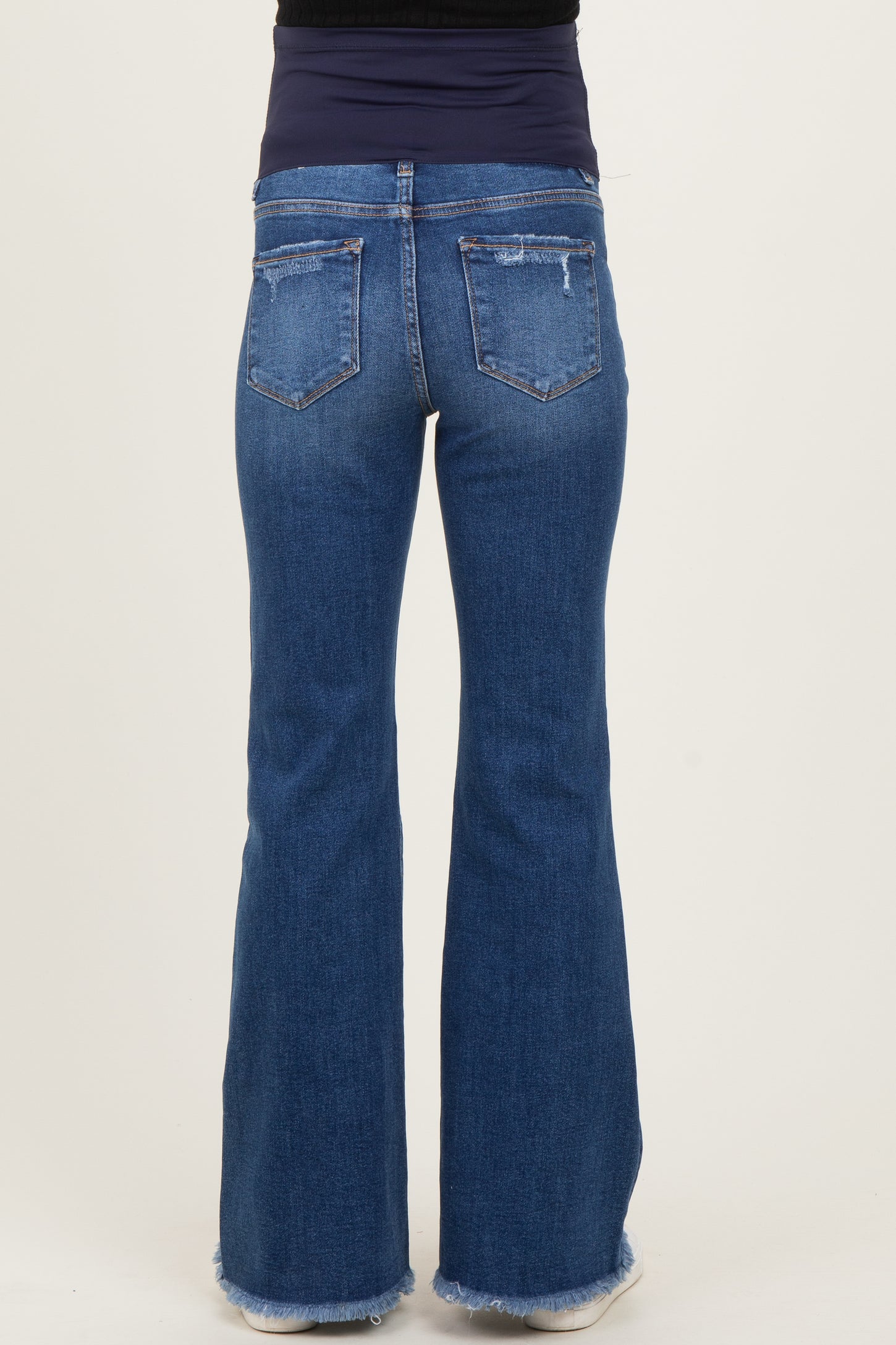 Navy Distressed Fringe Hem Maternity Flare Leg Jeans