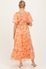 Peach Floral Maternity Midi Dress