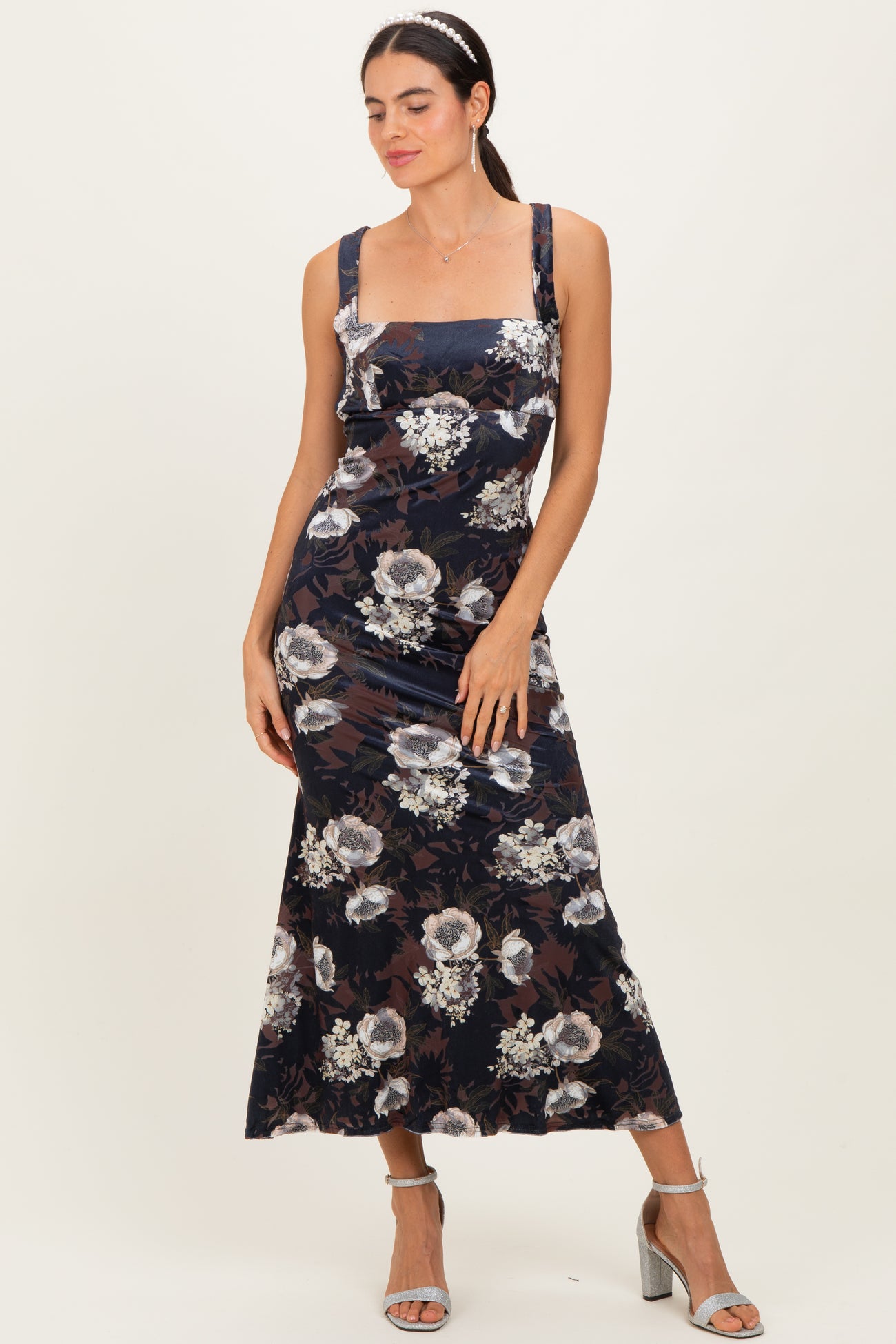 Black Lace Up Back Maternity Midi Dress