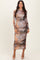 Pink Brown Ruching Midi Dress