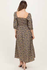 Chestnut Floral Print Smocked Bodice Maternity Maxi Dress
