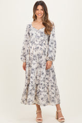 Cream Antique Floral Neck Maternity Maxi Dress
