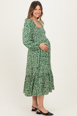 Green Floral Square Neck Maternity Maxi Dress