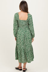 Green Floral Square Neck Maternity Maxi Dress