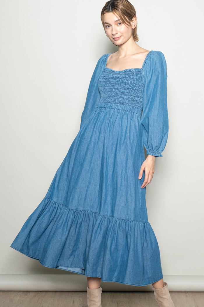 Denim Washed Sweetheart Maxi Dress