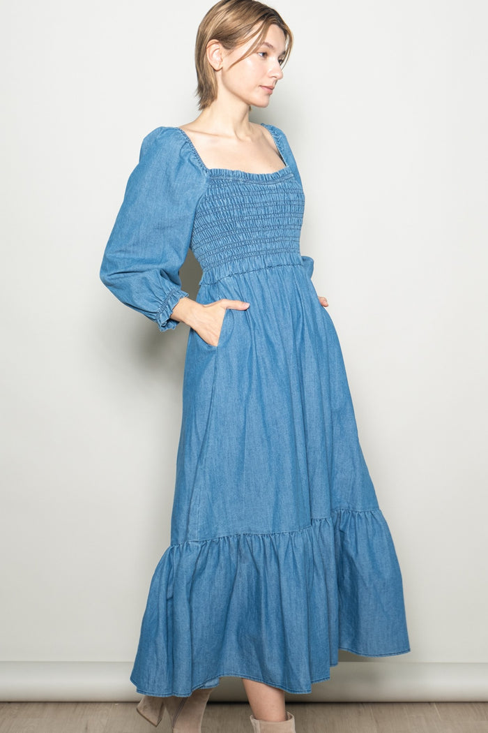 Denim Washed Sweetheart Maxi Dress