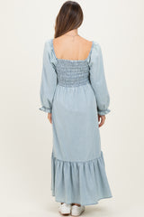 Light Denim Washed Sweetheart Maternity Maxi Dress