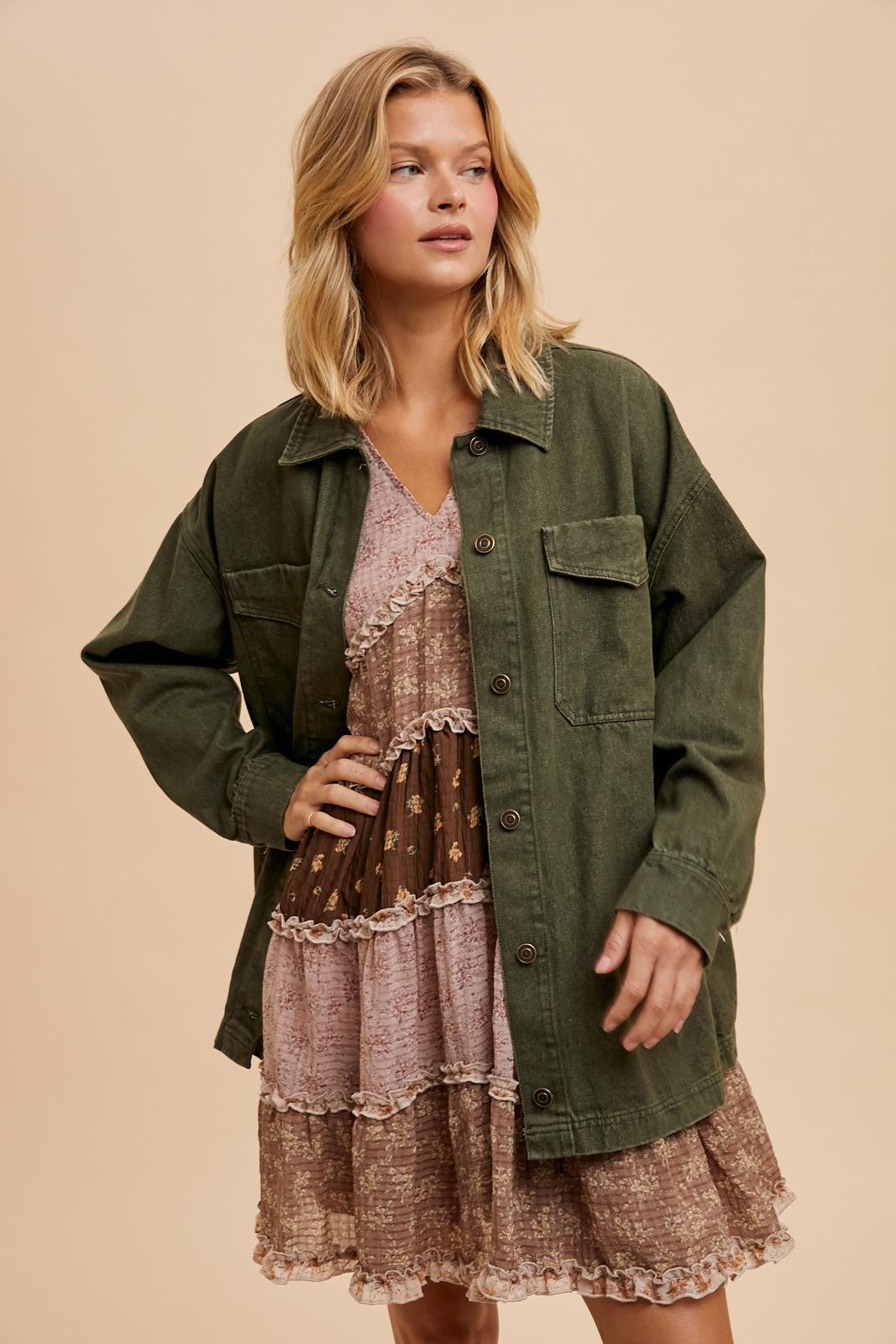 Olive Garment Washed Utility Jacket