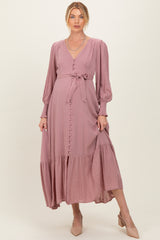 Rose Swiss Dot Button Down Maternity Maxi Dress