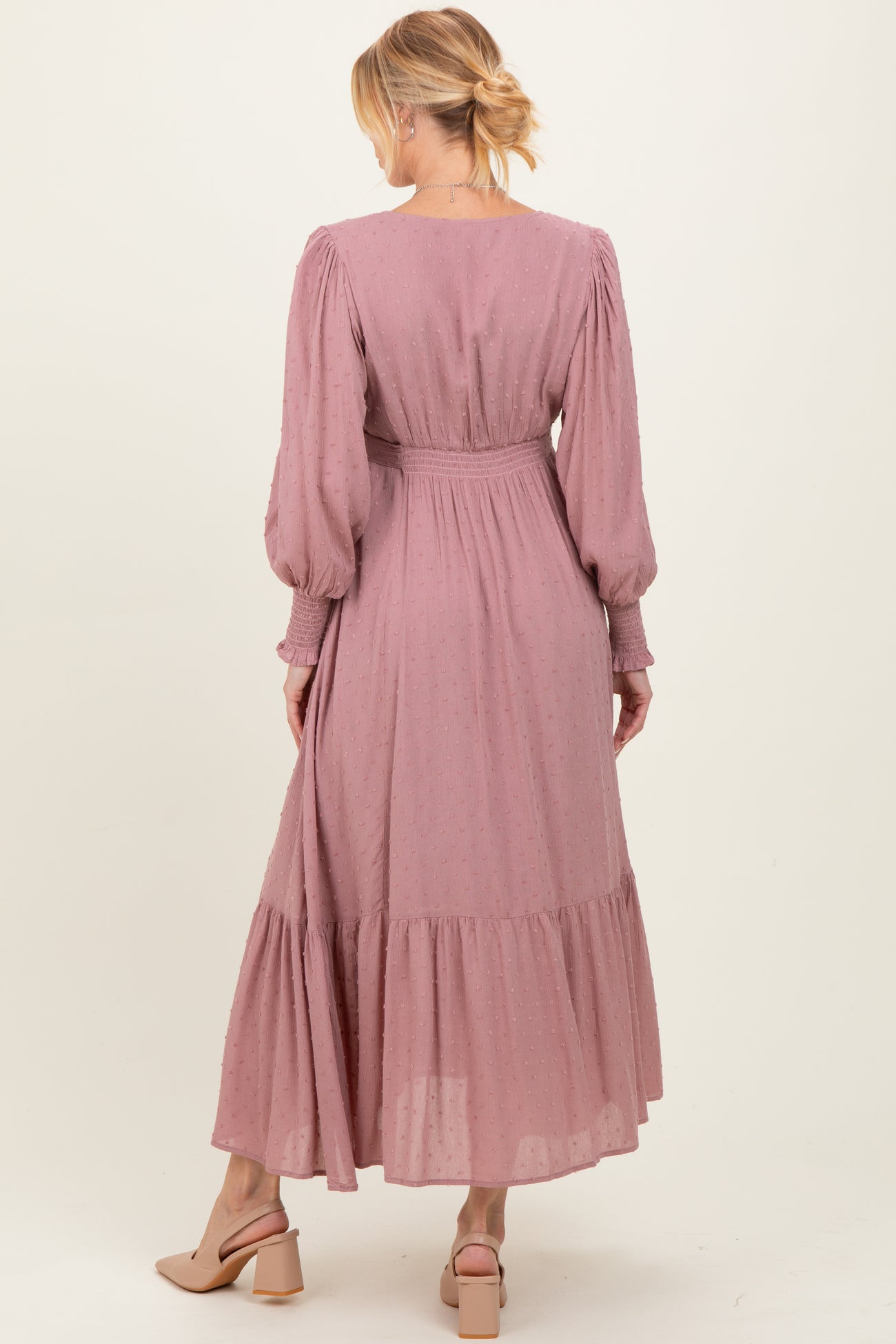 Rose Swiss Dot Button Down Maternity Maxi Dress