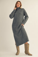 Charcoal Turtleneck Sweater Midi Dress