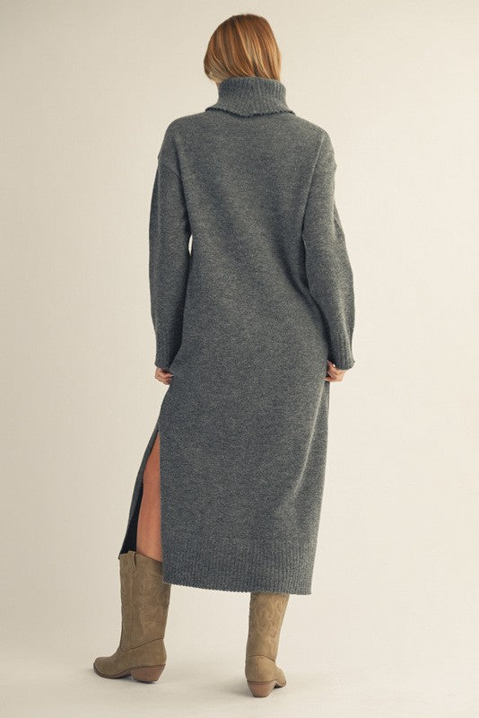 Charcoal Turtleneck Sweater Midi Dress