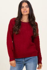 Red Chunky Cable Knit Sweater