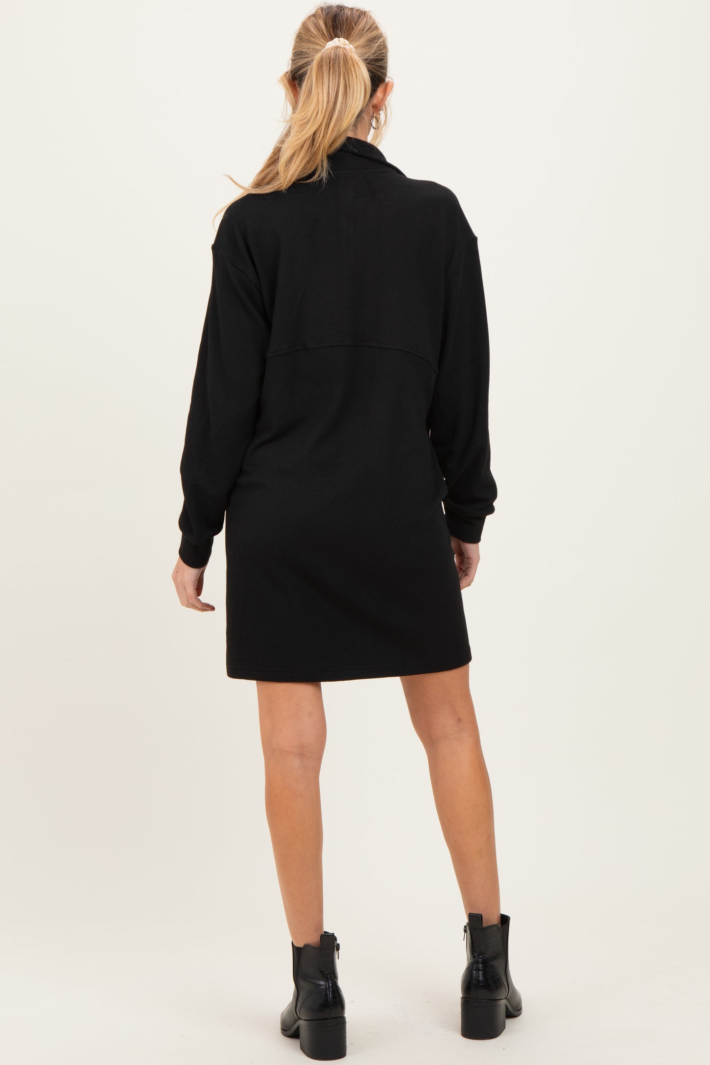 Black Brushed Quarter Zip Jersey Lounge Maternity Sweatshirt Dress