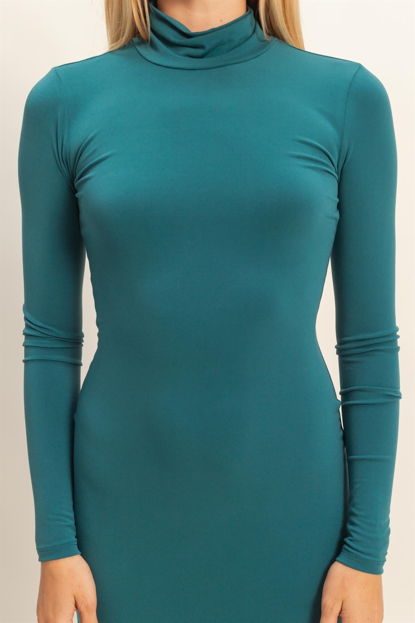 Green Turtleneck Long Sleeve Maxi Dress