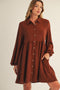 Brown Tiered Back Detail Button Down Dress