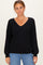 Black V-Neck Drop Shoulder Back Bow Tie Detail Sweater