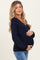 Navy V-Neck Drop Shoulder Back Bow Tie Detail Maternity Sweater